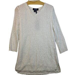 FDJ French Dressing Sequined Tunic Large White Sparkle NYE Dainty Fairy y2k New